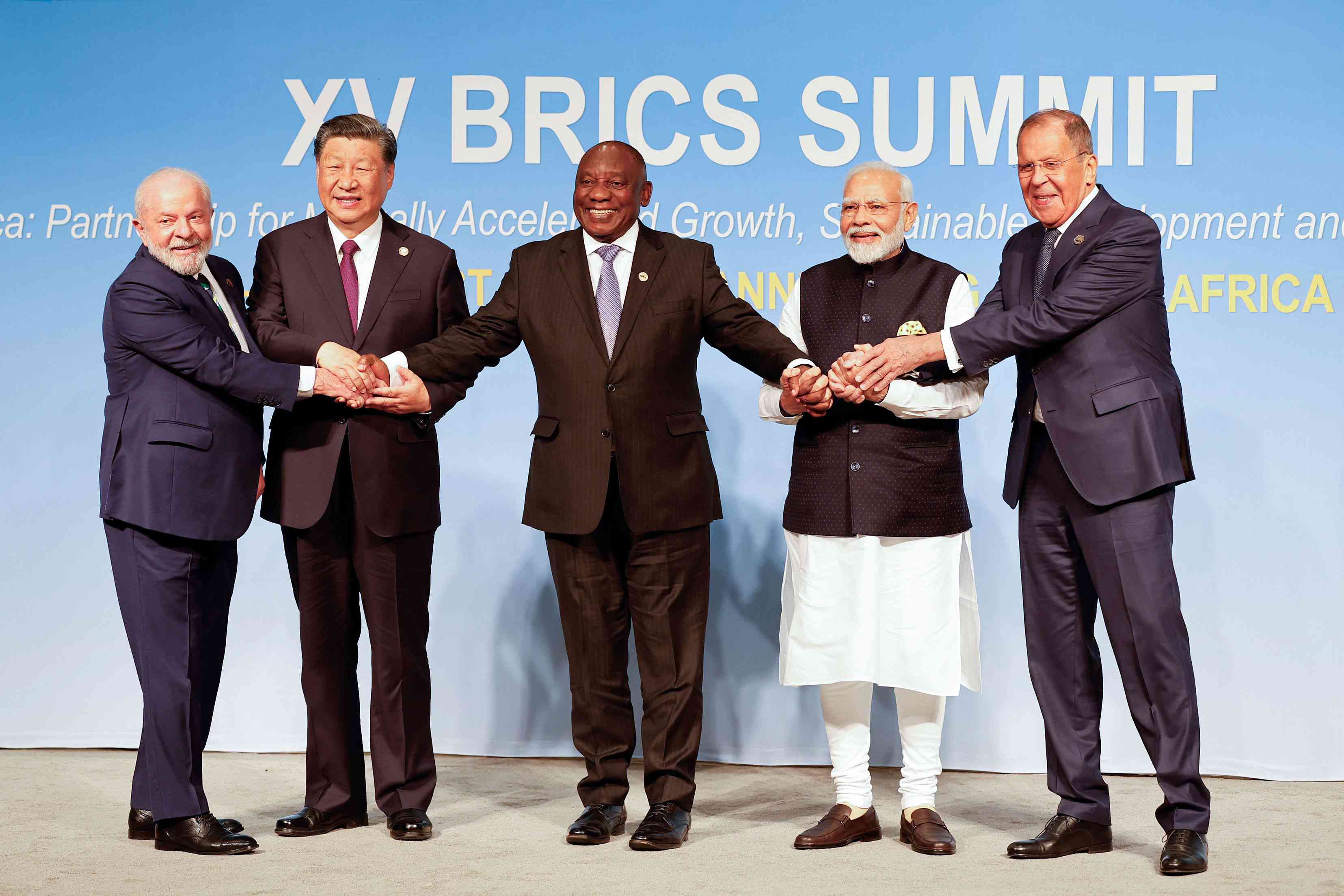 Presidents of the five BRICS nations at a summit