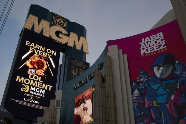 Signs at the MGM Grand hotel and casino in Las Vegas